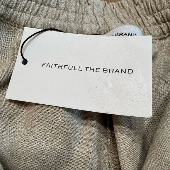 Faithful The Brand Linen Pants Pleated Stretch Waist High Rise Size 8 Natural - Picture 14 of 16